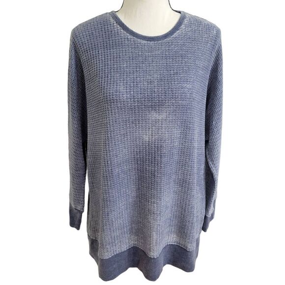 Stitch Star Size L Waffle Knit Soft Thermal Gray Long Sleeve Top - Picture 1 of 4